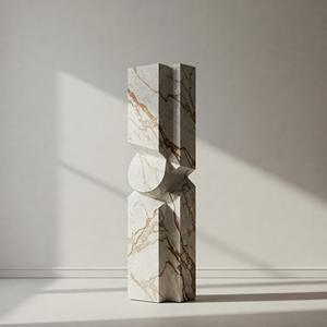 Sculpture moderne abstraite en marbre blanc poli à la main avec une forme organique fluide - Product Image 2