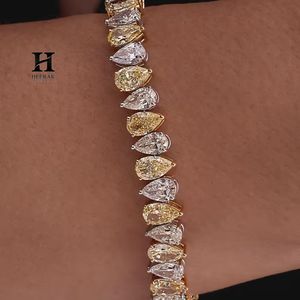 Luxury Pear Cut Two-Tone Tennis <b>Bracelet</b> Alternating Yellow and White Cubic Zirconia/Moissanite <b>Bracelet</b> in Gold Plated Setting - Product Image 1