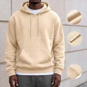 Sudadera con Capucha Beige para Hombre, Corte Regular, Color Sólido, Tejida, con Bolsillos, Estilo Casual, para Otoño - Product Image 4