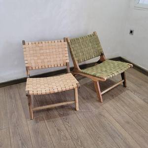 Silla de Comedor Marroquí Hecha a Mano, Ecológica, con Estructura de Madera Maciza y Asiento de Cuero Tejido a Mano, Estilo Bohemio Moderno para Hogar u Oficina - Product Image 5