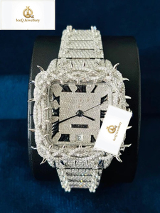 Luxury Quartz <b>Watch</b> Stainless Steel Rectangle Case Diamond Bezel Analog Dial Butterfly <b>Clasp</b> Unisex Mens Moissanite Luxury <b>Watch</b> - Product Image 5