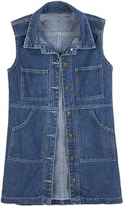Women's Denim Sleeveless Vest Long Button Front Solid Color Casual Loose Fit Distressed Cotton <b>Jacket</b> Coat Spring Style - Product Image 2
