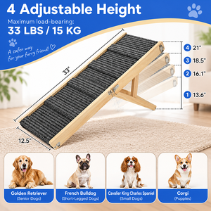 Wooden Foldable Pet Ramp With Non-Slip Gray <b>Carpet</b> For Cats Indoor Use Adjustable Wooden <b>Dog</b> Ramp - Product Image 5