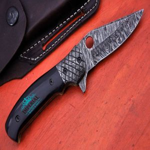 Navaja Plegable de Acero de Damasco con Hoja de Punta Caída, Mango Negro y Apertura con Perilla para el Pulgar - Product Image 2