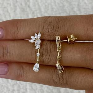 Pendientes de Diamantes con Corte Marquesa y Pera para Mujer, Oro Amarillo de 14K, Pendientes Colgantes Florales, Elegantes y Lujosos para Novia o Aniversario - Product Image 3