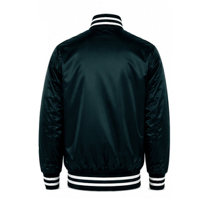 Top Selling Satin Black Varsity <b>Jacket</b> Solid Color Satin Fabric Button Closure Front Logo Customizable Satin <b>Jacket</b> For <b>Men's</b> - Product Image 2
