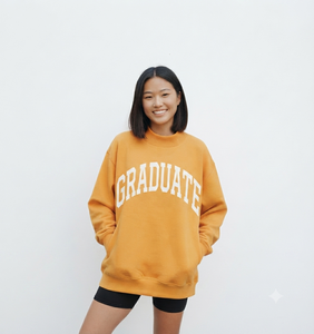 Sweat-shirt surdimensionné pour femme de qualité supérieure, col rond, imprimé lettres 'Graduate', manches longues, en coton tricoté, pour l'automne, style décontracté - Product Image 1