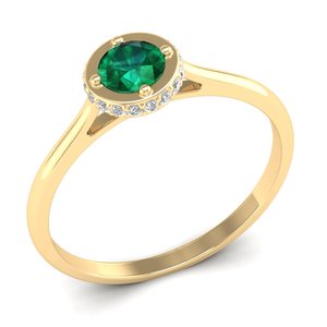Anillo de compromiso y boda REYES de lujo, personalizado, con corte redondo, esmeralda de 0.5 quilates, solitario, en oro blanco macizo de 14 quilates, con diamantes, para ella. - Product Image 6