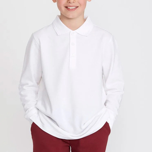 Uniforme Escolar Unisex 100% Algodón, Camisa Polo Blanca de Manga Larga para Primaria - Product Image 1