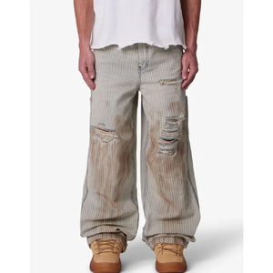 Jeans Baggy de Trabajo de Alta Calidad con Efecto Desgastado, Jeans de Mezclilla Pesados Lavados a la Moda para Hombre, Color Gris, Jeans de Mezclilla de Alta Calidad para Hombre - Product Image 1