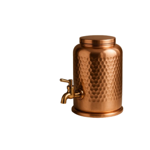 Matka de Agua de Cobre Puro Ayurvédico Tradicional con Tapa, Recipiente Natural Antimicrobiano para Almacenar Agua Potable, Martillado - Product Image 6
