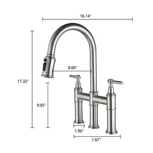 Rubinetto da Cucina Classico a Doppia Maniglia Estraibile in Acciaio Inox 304 Lucidato e Spazzolato e Ottone, con Installazione a Incasso - Product Image 6