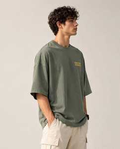 ONETEN APPARELS Men's Oversized Cotton <b>T</b>-<b>Shirt</b> Short Sleeve Crew Neck <b>Olive</b> <b>Green</b> Letter Print - Product Image 3