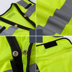 Gilet de sécurité réfléchissant jaune fluorescent d'été en maille respirante unisexe avec poche zippée pour uniforme de protection - Product Image 4