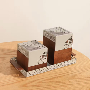 Accent Wooden <b>Spice</b> Storage <b>Jars</b> With Airtight Lids Rectangle Minimalist Design For Kitchen Freshness Preservation Stackable Set - Product Image 3