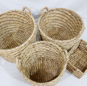 Trending Home Decor Natural Water Hyacinth Circle Storage <b>Basket</b> Set Handles Rustic Style Eco-Friendly for Laundry Blankets Toys - Product Image 4