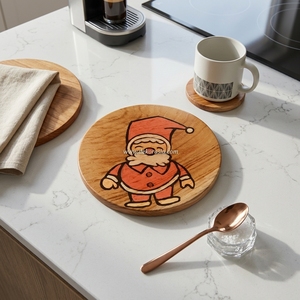 ที่รองแก้วไม้สักซานตาคลอสสำหรับตกแต่งโต๊ะกาแฟชาหรือเครื่องดื่ม - Product Image 6