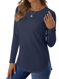 Camiseta de Algodón para Mujer, Cuello Redondo, Corte Regular, Personalizable con Logotipo, Tejido Suave y Transpirable, Uso Diario Informal, Manga Larga - Product Image 3