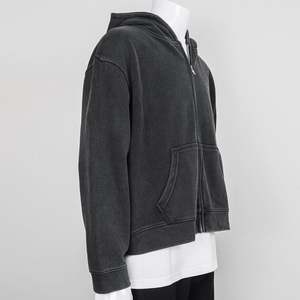 Sudadera con capucha y cremallera para hombre, estilo casual holgado, 100% algodón, lavado a la piedra, 360 GSM, con logotipo OEM personalizado, venta al por mayor - Product Image 2