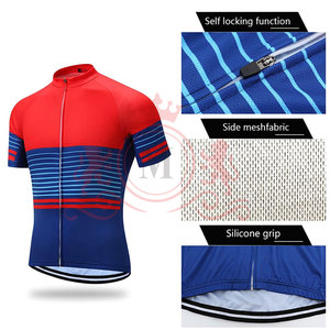 Conjunto de Jersey y Culotte de Ciclismo para Hombre, Rojo y Azul con Rayas, Transpirable, de Poliéster, Diseño sin Costuras, para Adultos - Product Image 6