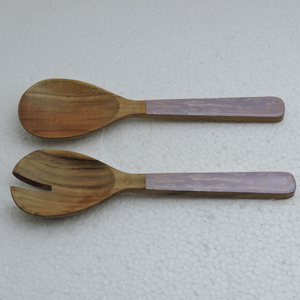 Ensemble de saladiers en émail tendance, bois naturel avec poignée imprimée en émail, couverts pour servir la salade, prix direct usine - Product Image 6