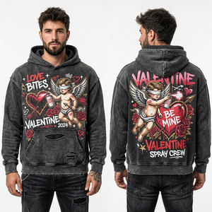 Sudadera con Capucha Personalizada con Lavado Ácido, Estilo Urbano, Gráficos de Cupido y Pintura en Aerosol, Fabricante de Sudaderas para Hombre - Product Image 1