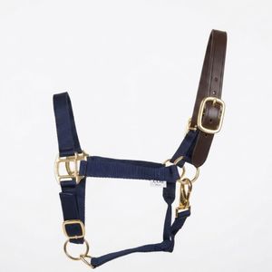 Cabestro de Seguridad para Caballo Azul Marino de Nailon con Corona de Cuero Genuino, Ajustable y Duradero para Equitación - Product Image 1
