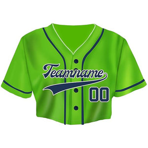 Maillot de baseball court vert pour femme, personnalisable avec nom et numéro, à manches courtes, col en V, avec graphismes durables - Product Image 1