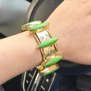 Women fashion cuff bracelet marquise shape peridot green <b>copper</b> turquoise bracelet 18k gold plated brass jewelry open wide cuff - Product Image 4
