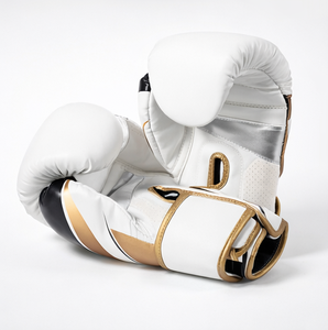 Gants de boxe en cuir blanc avec impression dorée, fermeture Velcro, pour adultes, équipement d'entraînement d'arts martiaux, design respirant - Product Image 4