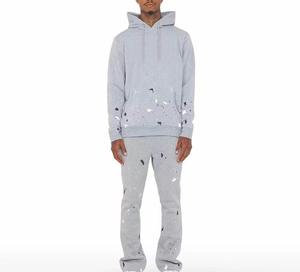 Nuevo conjunto de chándal personalizado de 2 piezas con pantalones acampanados para hombre, conjunto de dos piezas con top corto, pantalones acampanados y sudadera con capucha para hombre - Product Image 1