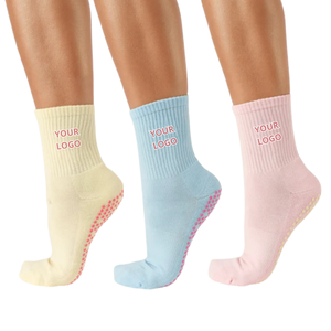 Anti <b>Slip</b> Grip Crew Socks Customizable Embroidered Logo Pastel color VN Pilates Yoga Indoor Exercise Socks Manufacturer - Product Image 2
