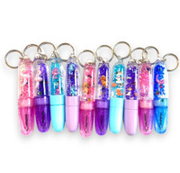 Stylo à bille porte-clés avec perles liquides scintillantes 3D flottantes, bille en plastique de 0,5 mm, encre bleue/noire de 10 cm pour filles