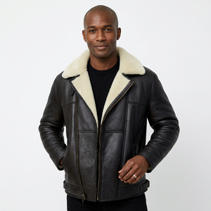 Veste en cuir noire pour homme, style moto, avec doublure zippée, coupe-vent, pour l'hiver - Product Image 6