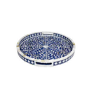 Plateau rond bleu incrusté de nacre Meilleur cadeau pour toute occasion Plateau décoratif, cadeau de pendaison de crémaillère - Product Image 5