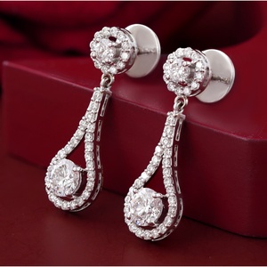 14K White Gold <b>Fine</b> Dangle <b>Earrings</b> 3.72 CT Round Lab Grown Diamond Teardrop Halo Dangle Elegant and Luxurious Style - Product Image 4