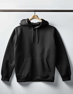 Sweat-shirt à capuche en molleton noir pour homme, coupe classique, couleur unie, poche avant, tricoté, pour l'automne - Product Image 2