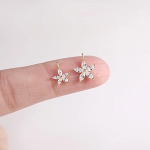 Flower Diamond <b>Hoop</b> Charm Marquise Shape <b>Earring</b> 925 Sterling <b>Silver</b> Customized Diamond <b>Earring</b> & Other Diamond Jewellery - Product Image 1