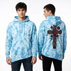Sweat à capuche pour homme bleu cobalt à manches superposées, motif graphique 'Mechanical Love Pumping Gear' et goutte de sang, style streetwear, pull épais, fournisseur - Product Image 3