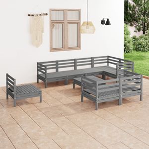 Set da salotto da giardino in legno di pineta grigio 9 pezzi, - Product Image 1