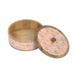 Handcrafted Mango Wood Roti <b>Box</b> with <b>Floral</b> Enamel Lid Traditional Indian Chapati Hot Pot Casserole for Kitchen & Dining - Product Image 5