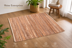 Tapis rectangulaire en jute rayé à tissage plat, style bohème, écologique, pour salon, à poils fins, fait main - Product Image 4