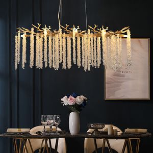Lampadario a Sospensione Moderno Dorato da 39 Pollici con Fili di Cristallo a Cascata, Illuminazione di Alta Gamma per Soggiorno e Sala da Pranzo - Product Image 3
