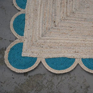 Alfombra de Yute Natural Trenzada, Hecha a Mano, Ecológica, Lavable, con Borde Festoneado Color Verde Azulado, 100% Yute Natural, Artesanía - Product Image 3