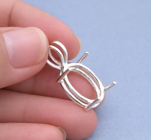 Handmade 925 Silver 8x10mm Oval 4 Prong Semi Mount Charm Pendant Empty Stone Setting DIY Keepsake Resin Filling Jewelry Findings - Product Image 1