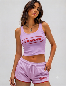 Women's Customizable Two Piece Striped Tank Top Shorts Set Regular Fit Sleeveless Cotton Blend Casual Beach Summer Outfit Daily - Product Image 1