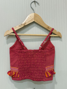 Twisha Woven Cotton Sleeveless Striped <b>Top</b> With Printed Lehenga-<b>Maroon</b> & Orange - Product Image 4