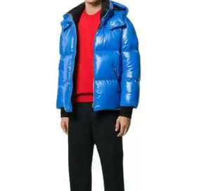 MKB ENTERPRISES Men's Silver <b>Hooded</b> Puffer <b>Jacket</b> Waterproof Windproof Polyester Winter Coat Casual <b>Fur</b> Trim Front Logo Zipper - Product Image 4