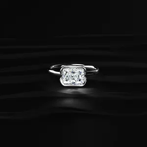 1.0CT Radiant Cut Labgrown Diamond Half Bezel East West <b>Ring</b> Vintage Style <b>Ring</b> Minimalist Diamond <b>Ring</b> From <b>Indian</b> Supplier. - Product Image 1