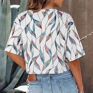 Women’s Crop Shirt <b>Tie</b> Waist Casual Summer Blouse - Product Image 3